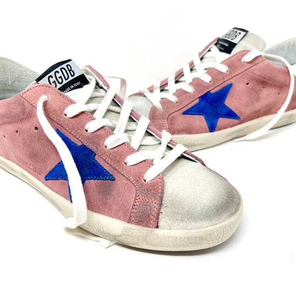 Golden Goose Superstar Sneakers Pink Suede Blue Star Size 39 US 9 - Picture 4 of 10